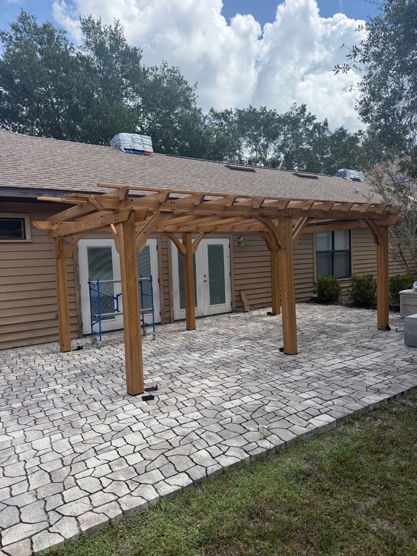 Pergola installation in progress
